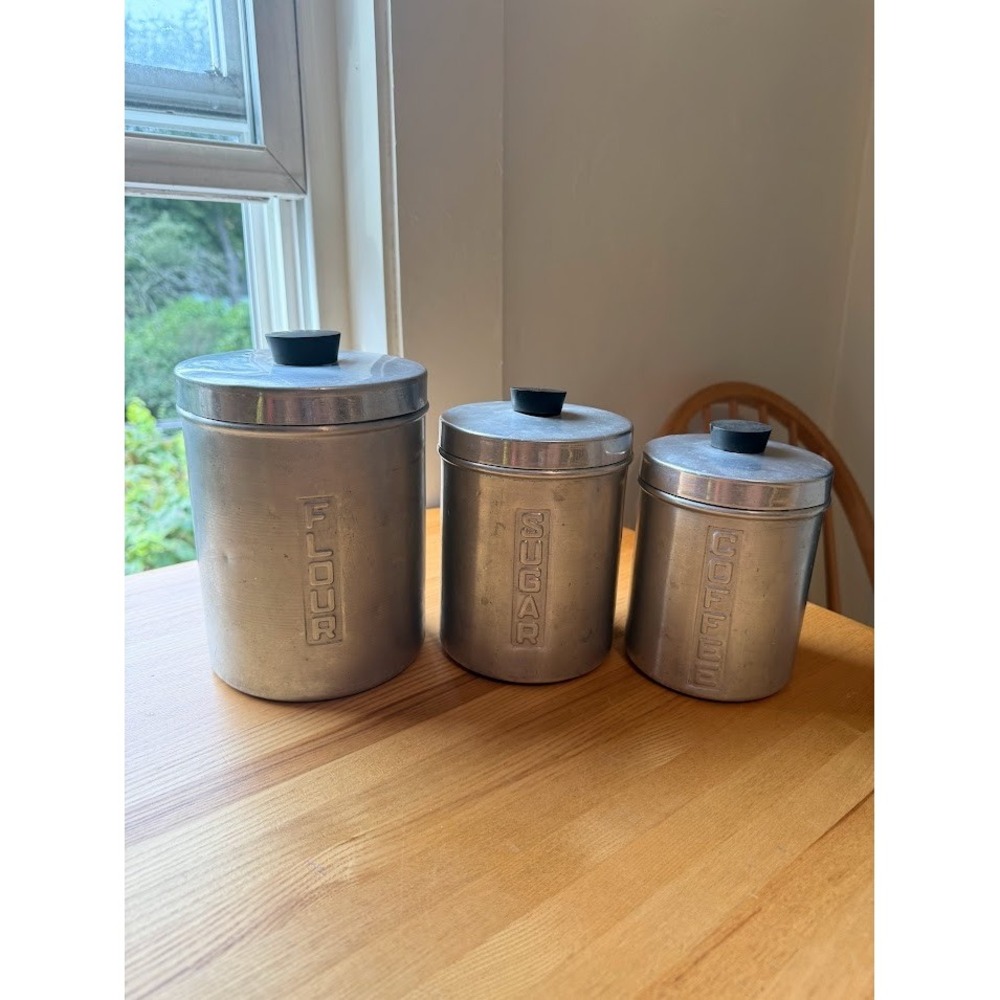 Vintage Canister Set of 3 Spun Aluminum Retro 1950's-1960's Mid Century - Italy